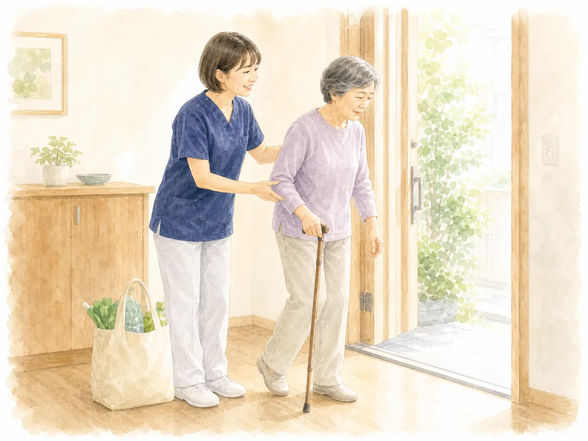 利用者さんの生活に寄り添い歩行を支援する様子