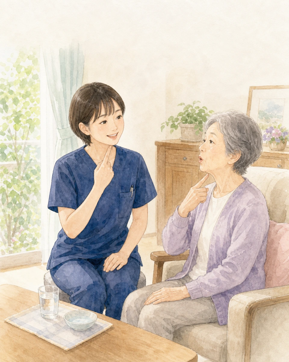 利用者さんと嚥下練習を行う言語聴覚士