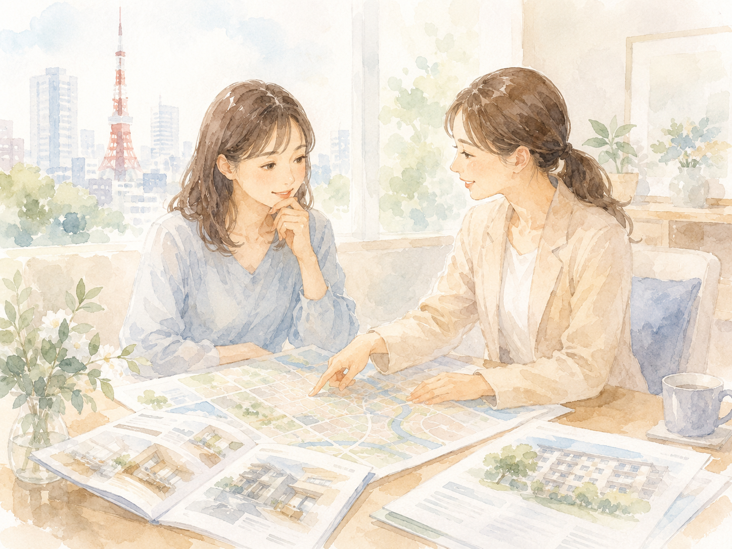 調布周辺の暮らしを描いた水彩イラスト