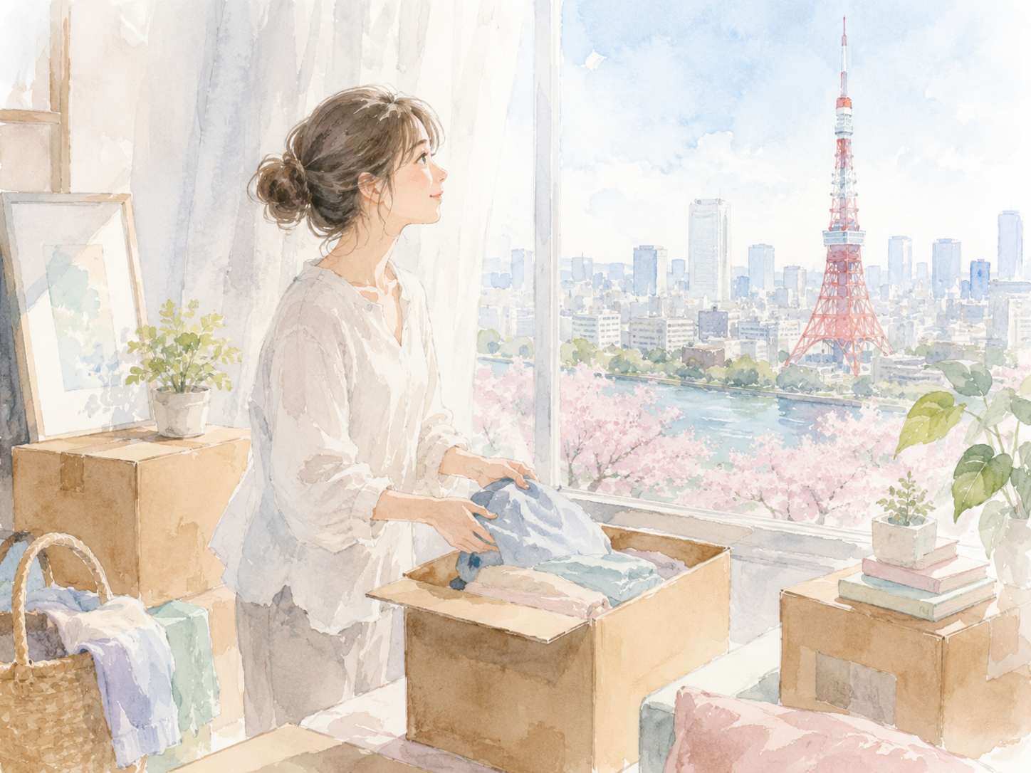 遠方からオンラインで相談する看護師の水彩イラスト